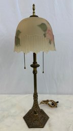 Art Nouveau Brass Table Lamp With Reverse Painted Glass Shade