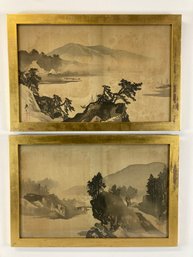 Pair Of Antique Chinese Ink Paintings On Silk