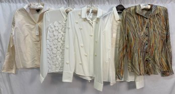 (5) Women's Designer Evening Blouses: Akris, Anne Fontaine, Eileen Fisher US S, 8, 10, EU 42