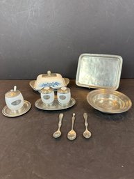 Lot Of French Pewter And Porcelain Tableware