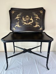 Chinese Lacquered Tray Table On Ebonized Stand