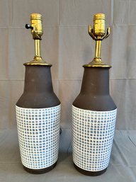 Pair Royal Copenhagen Aluminia Ceramic Lamps