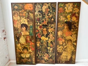 Victorian Decoupage 3 Paneled Screen