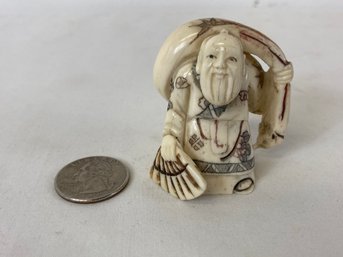 Japanese Carved Bone Netsuke Sage