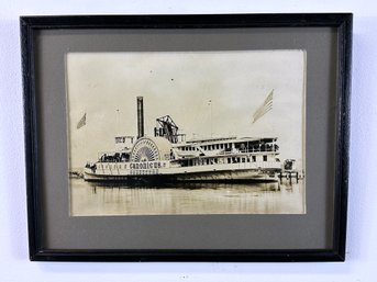 Antique Silver Albumen Photograph, Steamship Canonicus At New Harbor Block Island