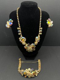 Vintage 3 Pc. Gold Tone And Rhinestone Jewelry Set