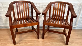 Pair Of Teak Slat Armchairs