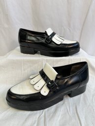 Women's Robert Clergerie Platform Style Black And White Leather Loafers US 9 1/2