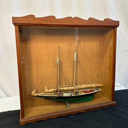 Vintage Ship's Model In Oak And Glass Case