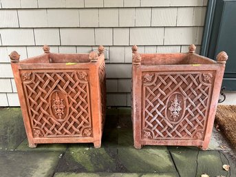 Pair Of Large Georgian Basketweave Terracotta Planters