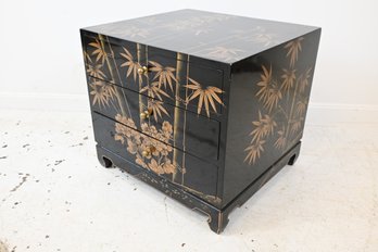 Vintage Chinese Black Lacquer 3 Drawer Chest