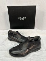 Women's Prada Black Leather Low Cut Boots/walking Shoes EU 39