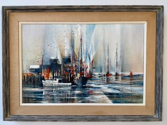 Richard E. Wagner (American 1923-2009) Oil On Canvas Titled Harbor Reflections