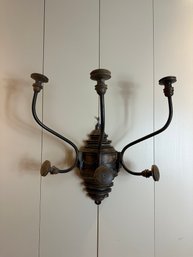 Antique French Wood And Steel Coat / Hat Rack