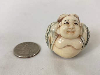 Japanese Carved Netsuke Man Curled Into Ball