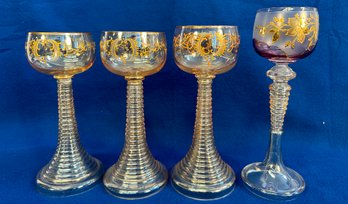(4) Austrian Hand Painted Stemmed Goblets, Attributed To Fritz Heckert