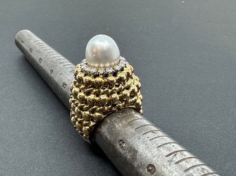 14kt Gold Cocktail Ring With Tahitian Pearl And Diamonds Size 6.5