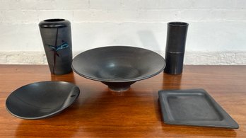 5 Pieces Of Black Studio Art Pottery