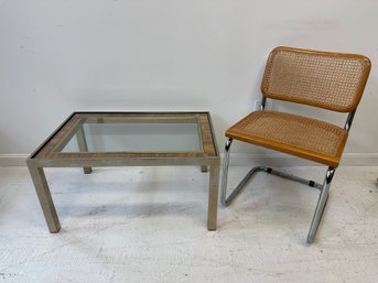 Mid Century Chrome And Rattan Glass Top Coffee Table