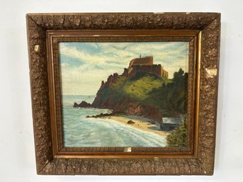 Antique English Oil On Canvas Coastal Landscape