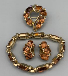 Lisner 3 Piece Amber Glass Jewelry Set