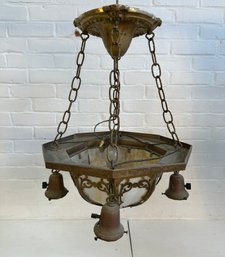 Arts And Crafts Brass Slag Glass Hanging Fixture