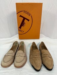 (2) Pairs Women's Tod's Light Brown Suede Loafers EU 39