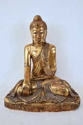 Hand Carved Wooden Gilded Seated Buddha