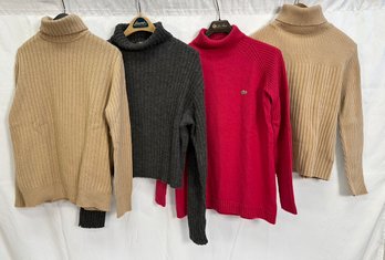 (3) Women's Wool Blend And 1 Cotton Ribbed Turtleneck Sweaters