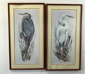 Pair Of Large Art Lamay Signed Bird Prints