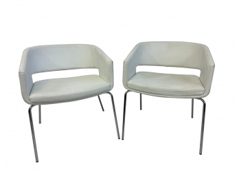 Pair White Leatherette Accent Armchairs