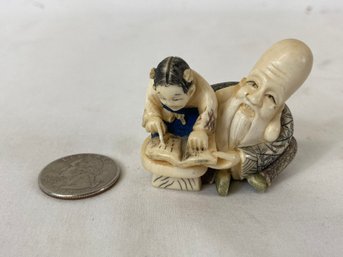 Antique Japanese Carved Netsuke Sage Teaching Student