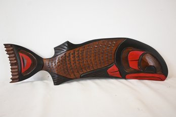 Signed Demsey Willie Northwest Coast Native American Carved Salmon