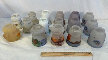 Lot Of 16 Antique Hand Painted Glass Shades