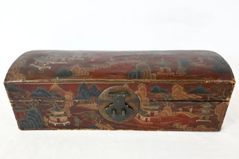 Antique Chinese Wood And Leather Painted Document Box