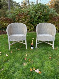 Pair Of Palacek Painted Wicker Barrel Armchairs