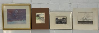 4 Miscellaneous Prints And Watercolors By  Block Island Artists