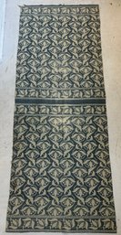 19th C. Handmade Wool Blue Jacquard Tablecloth