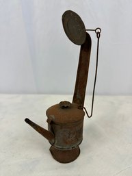 Unusual Antique Tin Hanging Oil Lamp