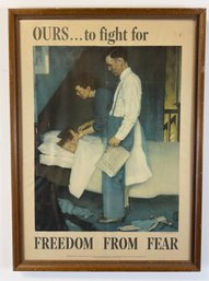 1943 OWI War Poster No. 46 Norman Rockwell. Ours To Fight For, Freedom From Fear