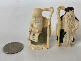 Group Of Two Japanese Hand Carved Netsuke Deities