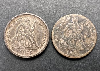 (2) Liberty Seated Silver Dimes, 1875-CC