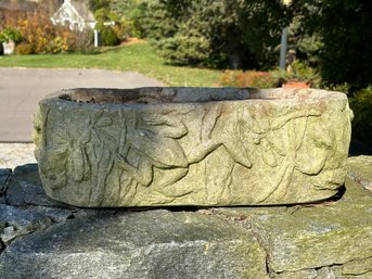 Rectangular Cement Planter With Decorative Relief ( B )