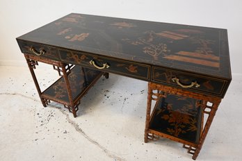 Maitland Smith Chinoiserie Bamboo And Lacquer Desk