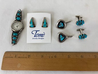 Group Of Native American Sterling And Turquoise Jewelry