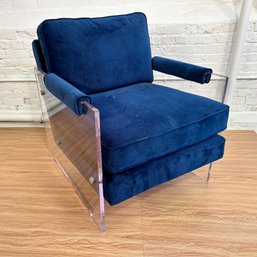 Navy Blue Velvet And Acrylic Armchair