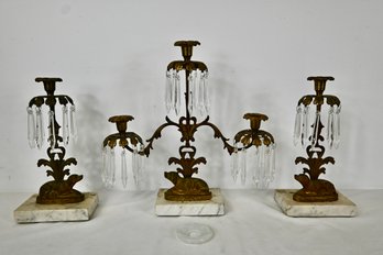 Antique English Marble And Brass Girandole And Candlesticks