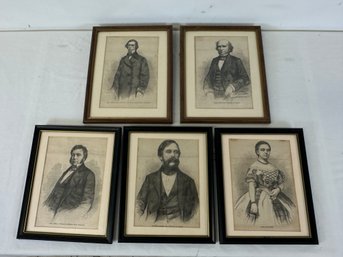 Lot Of 5 Harper's Weekly Wood Engraving Portraits, After Winslow Homer