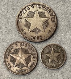Lot (3) 1915-1920 Patria Y Libertad Silver Coins (1) 40 (1) 20 (1) 10 Centavos