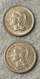 USA Three Cent Nickels 1865 & 1888